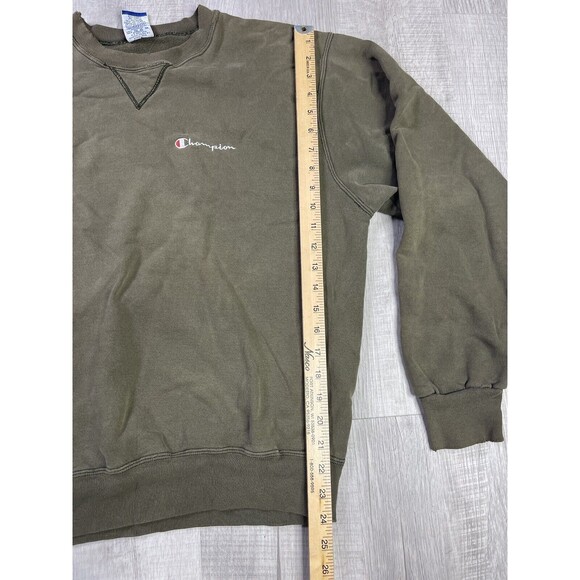 90s Champion Sweater Sz L Green Fleece Pullover Crew Neck Faded Distressed RB - Picture 8 of 13